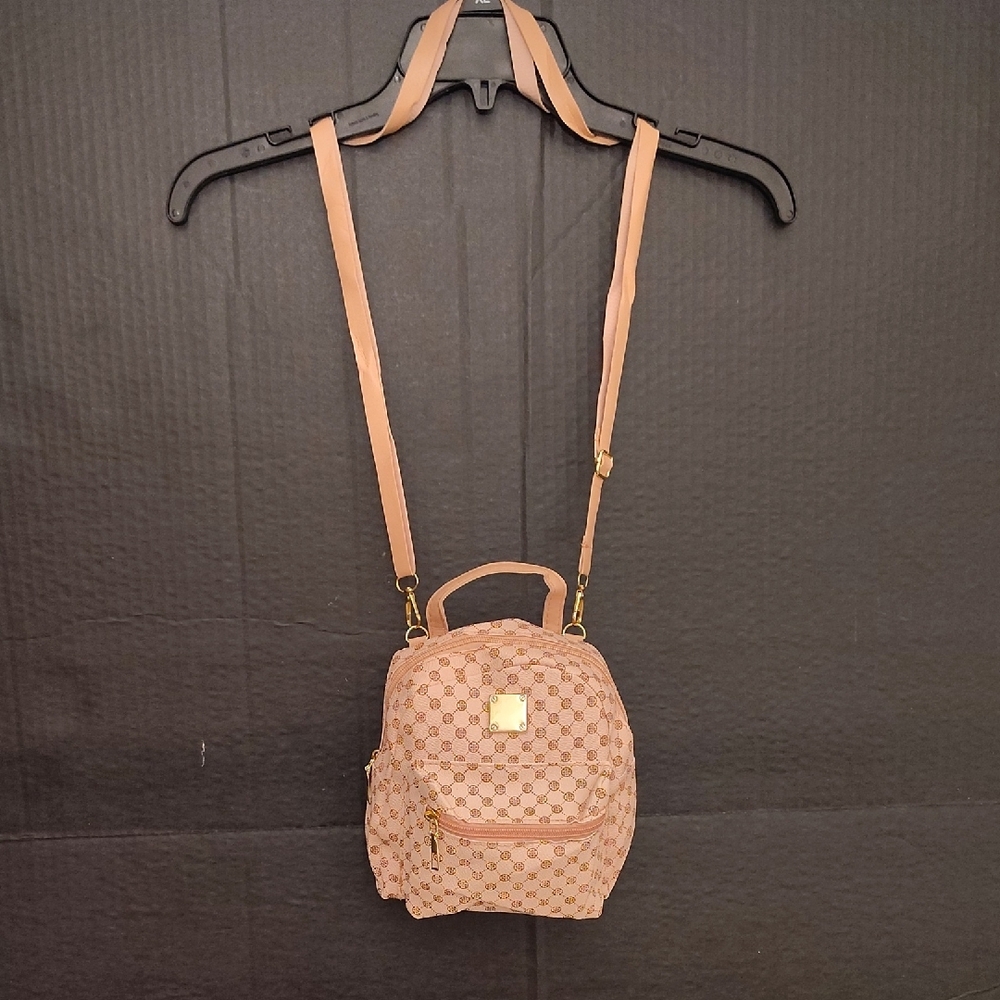 Tan Mini Backpack with Gold Hardware